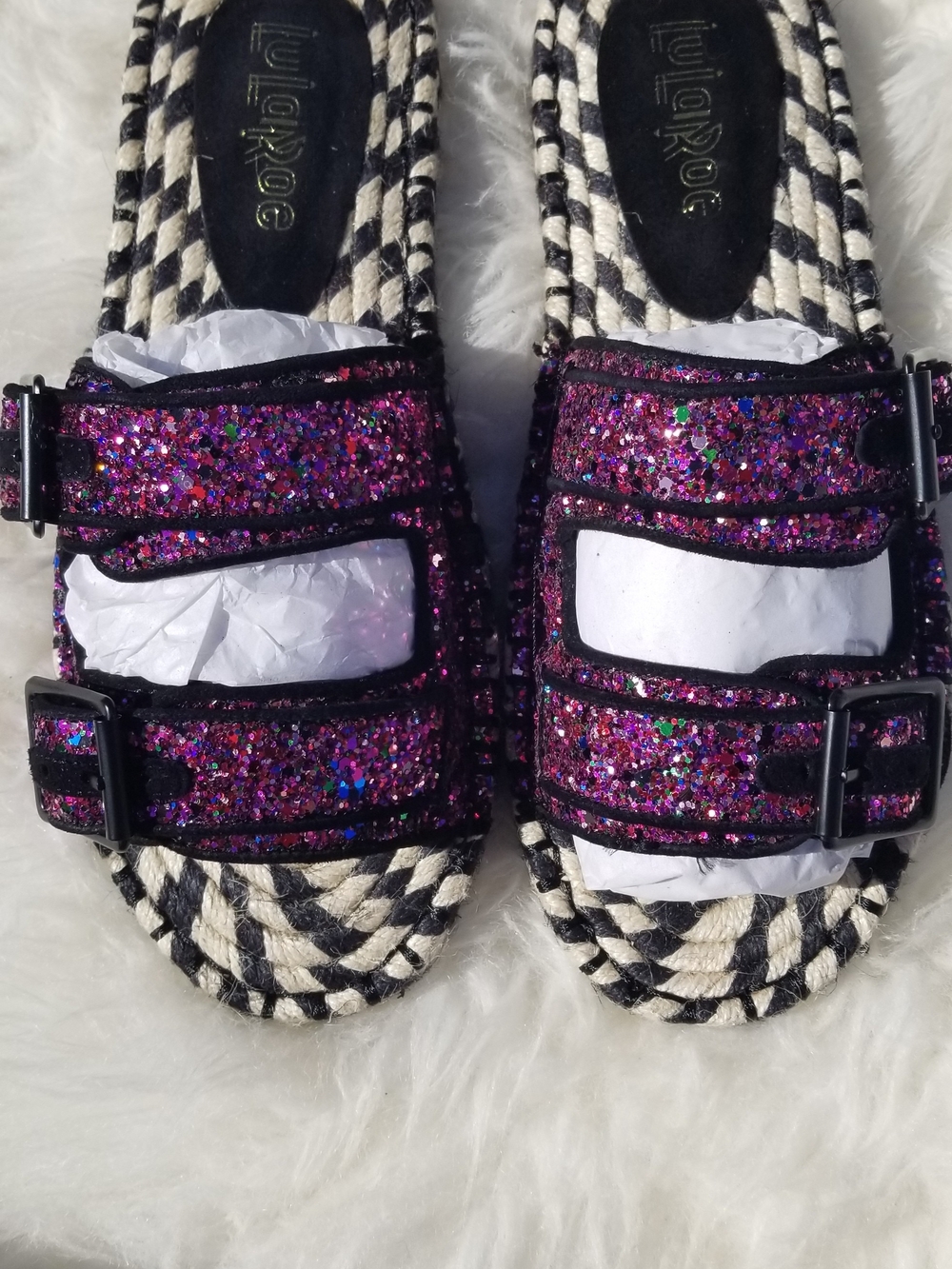 LulaRoe Sparkly Glitter Double-Buckle Slide Sandals